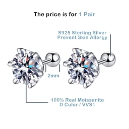 Gica Gema 0.5-2ct Moissanite Screw Stud Earrings D Color 925 Sterling Silver Diamond Earrings For Women Wedding Fine Jewelry
