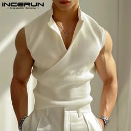 INCERUN Men Tank Tops Solid Color V Neck Sleeveless Casual Male Vests Summer Streetwear 2024 Fashion Leisure Korean Men Clothing