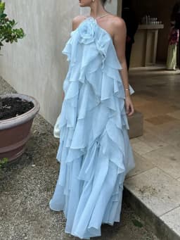 TWOTWINSTYLE Solid Spliced Ruffles Elegant Dresses For Women Halter Sleeveless High Wasit Backless Loose Dress Female Fashion