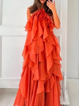 TWOTWINSTYLE Solid Spliced Ruffles Elegant Dresses For Women Halter Sleeveless High Wasit Backless Loose Dress Female Fashion