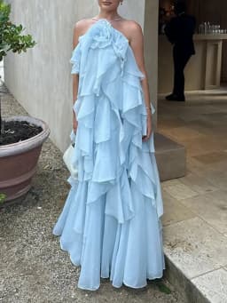 TWOTWINSTYLE Solid Spliced Ruffles Elegant Dresses For Women Halter Sleeveless High Wasit Backless Loose Dress Female Fashion