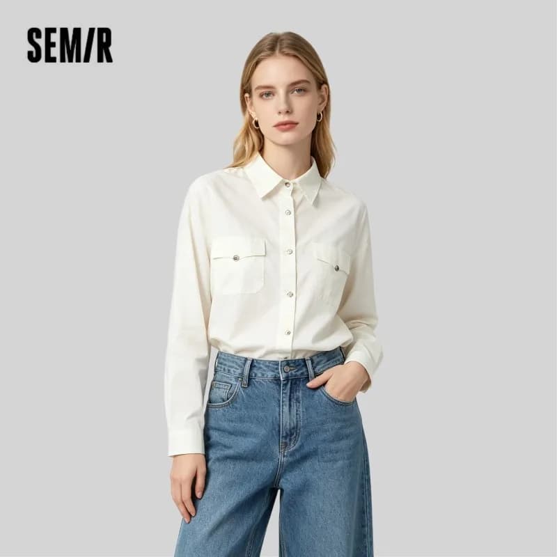 Semir Long Sleeve Shirt Women Mid-Length Diamond Pattern Cotton 2025 New Spring Oversize Top for Casual and Chic Looks