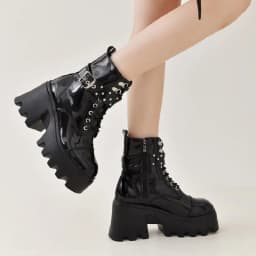 2024 Platform Thick Gothic Boots Lady Buckle Autumn Shoes Women Wedges Knee High Boots Punk Street Motorcycle Chain
