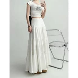 Spring Summer ankle length Skirt Fairy Skirt autumn korean White y2k Skirt with Elastic waist loose Mid Length Design skirts new