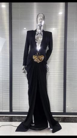 2025 New Beaded Decoration Sexy V-Neck Package Hip Black Floor Length Dress Celebrity Party Dress Woman Cocktail Outfit