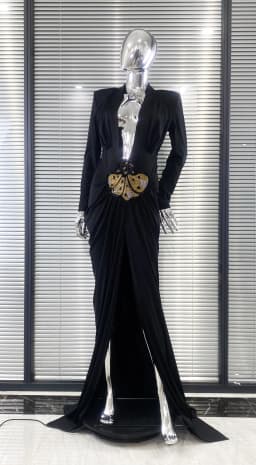 2025 New Beaded Decoration Sexy V-Neck Package Hip Black Floor Length Dress Celebrity Party Dress Woman Cocktail Outfit