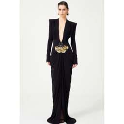 2025 New Beaded Decoration Sexy V-Neck Package Hip Black Floor Length Dress Celebrity Party Dress Woman Cocktail Outfit