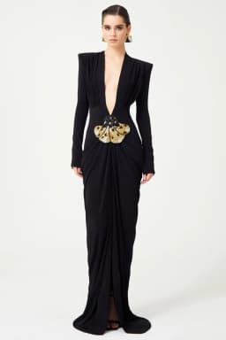 2025 New Beaded Decoration Sexy V-Neck Package Hip Black Floor Length Dress Celebrity Party Dress Woman Cocktail Outfit