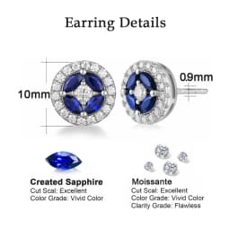 APIR Blue Sapphire Moissanite Stud Earrings for Men Women 925 Sterling Silver Marquise Blue Stone Diamonds Earrings Jewelry Gift