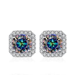 NeeTim 0.5ct 1ct Pink Moissanite Studs Earrings for Women 925 Sterling Silver Black Blue Grey Sparkling Engagement Stud Earring