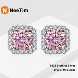 NeeTim 0.5ct 1ct Pink Moissanite Studs Earrings for Women 925 Sterling Silver Black Blue Grey Sparkling Engagement Stud Earring