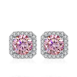 NeeTim 0.5ct 1ct Pink Moissanite Studs Earrings for Women 925 Sterling Silver Black Blue Grey Sparkling Engagement Stud Earring