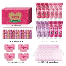 96 Pieces Hand Cream and Lip Balm Gift Set - Includes Pink Gift Bag and Bow Card, Suitable for Wedding, Holiday Gift Distributio