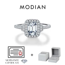 MODIAN 1CT Emerald Cut Moissanite Halo Rings 925 Sterling Silver Luxury Finger Rings For Women Wedding Statement Fine Jewelry