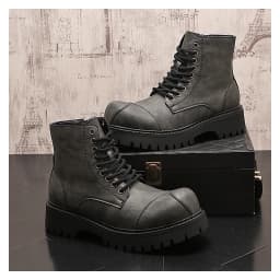 British style mens fashion high motorcycle boots lace-up original leather shoes big toe cowboy platform boot cool desert botas