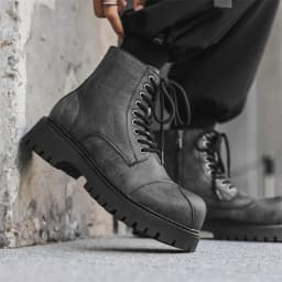 British style mens fashion high motorcycle boots lace-up original leather shoes big toe cowboy platform boot cool desert botas