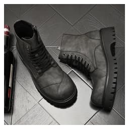 British style mens fashion high motorcycle boots lace-up original leather shoes big toe cowboy platform boot cool desert botas