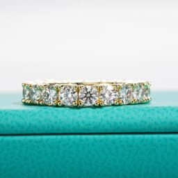 AnuJewel 3.5mm D Color Moissanite Eternity Band Ring 925 Sterling Silver 14k Yellow Gold Plated Wedding Rings for Women Jewelry