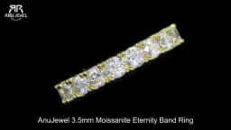 AnuJewel 3.5mm D Color Moissanite Eternity Band Ring 925 Sterling Silver 14k Yellow Gold Plated Wedding Rings for Women Jewelry