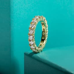 AnuJewel 3.5mm D Color Moissanite Eternity Band Ring 925 Sterling Silver 14k Yellow Gold Plated Wedding Rings for Women Jewelry