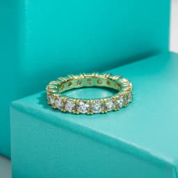 AnuJewel 3.5mm D Color Moissanite Eternity Band Ring 925 Sterling Silver 14k Yellow Gold Plated Wedding Rings for Women Jewelry