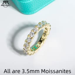 AnuJewel 3.5mm D Color Moissanite Eternity Band Ring 925 Sterling Silver 14k Yellow Gold Plated Wedding Rings for Women Jewelry