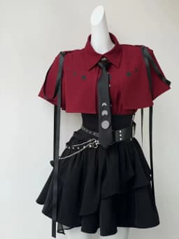 Fashion Y2k Skirt Suit Aesthetic Lolita Style 2 Piece Sets Women Gothic Shirts Slim Mini Pleated Skirts Female Kawaii Skirt