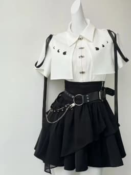 Fashion Y2k Skirt Suit Aesthetic Lolita Style 2 Piece Sets Women Gothic Shirts Slim Mini Pleated Skirts Female Kawaii Skirt
