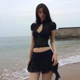 Tonngirls Y2k Fairycore Two Piece Set For Women Hollow Out Lace Mesh Shirt + Irregular Mini Shirts Vintage Skirt Sets Japanese