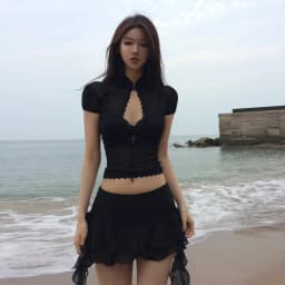 Tonngirls Y2k Fairycore Two Piece Set For Women Hollow Out Lace Mesh Shirt + Irregular Mini Shirts Vintage Skirt Sets Japanese