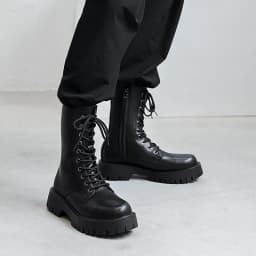 2025New Men's High-top Boots Punk Style Motorcycle Boots Classic Black Casual Leather Boot Lace Up Mid-Calf Platform Boots Botas