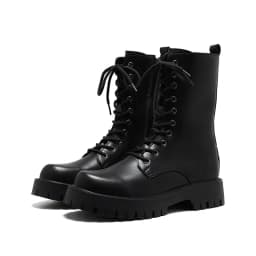 2025New Men's High-top Boots Punk Style Motorcycle Boots Classic Black Casual Leather Boot Lace Up Mid-Calf Platform Boots Botas