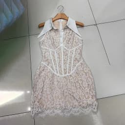 TWOTWINSTYLE Patchwork Lace Dresses for Women Lapel Sleeveless High Waist Slimming Spliced Button Mini Dress Female Fashion 2026