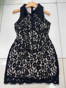 TWOTWINSTYLE Patchwork Lace Dresses for Women Lapel Sleeveless High Waist Slimming Spliced Button Mini Dress Female Fashion 2026