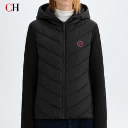 CH Womens Circular Chest Patch Badge Chevron Quilted Hooded Puffer Jacket Panel Sleeves Daily Commute Wear