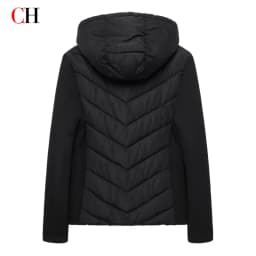 CH Womens Circular Chest Patch Badge Chevron Quilted Hooded Puffer Jacket Panel Sleeves Daily Commute Wear