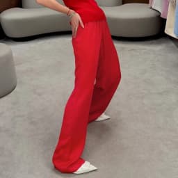 Linad Casual Red Satin Drawstring Trousers Summer Street Chic Loose Long Pants For Woman 2026 Office Low Waist Wide Leg Pants