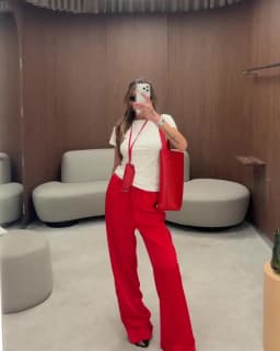 Linad Casual Red Satin Drawstring Trousers Summer Street Chic Loose Long Pants For Woman 2026 Office Low Waist Wide Leg Pants