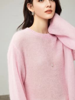 SuyaDream, Women Pullovers, 53.1%Mohair, O-Neck, Soft Loose Sweaters, 2025 Fall Winter Cozy Top, Pink, White