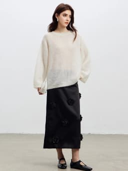 SuyaDream, Women Pullovers, 53.1%Mohair, O-Neck, Soft Loose Sweaters, 2025 Fall Winter Cozy Top, Pink, White