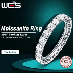 WES Moissanite Full Eternity Ring Wedding Band 925 Sterling Silver D Color VVS1 Lab Anniversary Engagement Stackable Women Ring