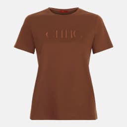 CH Premium Pure Cotton Embroidered T-shirt Brown CHHC Letter Embroidered Top Women 2026 New Simple Round Neck Base Shirt