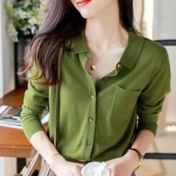 WinvyNee Women's Elegant Spring Knitted Cardigan Wool Polo Neck With Pockets Solid All-Match Casual Soft Tops Coats ZB1047006