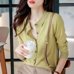 WinvyNee Women's Elegant Spring Knitted Cardigan Wool Polo Neck With Pockets Solid All-Match Casual Soft Tops Coats ZB1047006