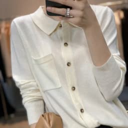 WinvyNee Women's Elegant Spring Knitted Cardigan Wool Polo Neck With Pockets Solid All-Match Casual Soft Tops Coats ZB1047006