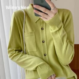 WinvyNee Women's Elegant Spring Knitted Cardigan Wool Polo Neck With Pockets Solid All-Match Casual Soft Tops Coats ZB1047006
