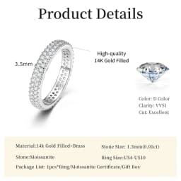 Lnngy Certified Double Row 1.3mm Moissanite Eternity Ring Sparkling Lab Diamond Engagement Rings For Women Wedding Jewelry Gift