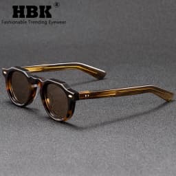 HBK Classic Round Men Sunglasses Vintage Small Frame High-Quality Acetate Frame Sun Glasses Women Party Travel Outdoor Glasses