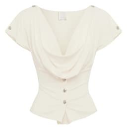 Wj Swing-Collar Waist-Cinching Short Top, Off-Shoulder Buttoned Ruched Slim-Fit Hot Girl Short-Sleeve T-Shirt, V-Neck One-Shoulder Top, Single-Row Button Waist-Cinching Slim-Fit Short Tight-Fitting Top