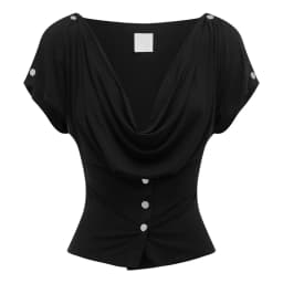 Wj Swing-Collar Waist-Cinching Short Top, Off-Shoulder Buttoned Ruched Slim-Fit Hot Girl Short-Sleeve T-Shirt, V-Neck One-Shoulder Top, Single-Row Button Waist-Cinching Slim-Fit Short Tight-Fitting Top